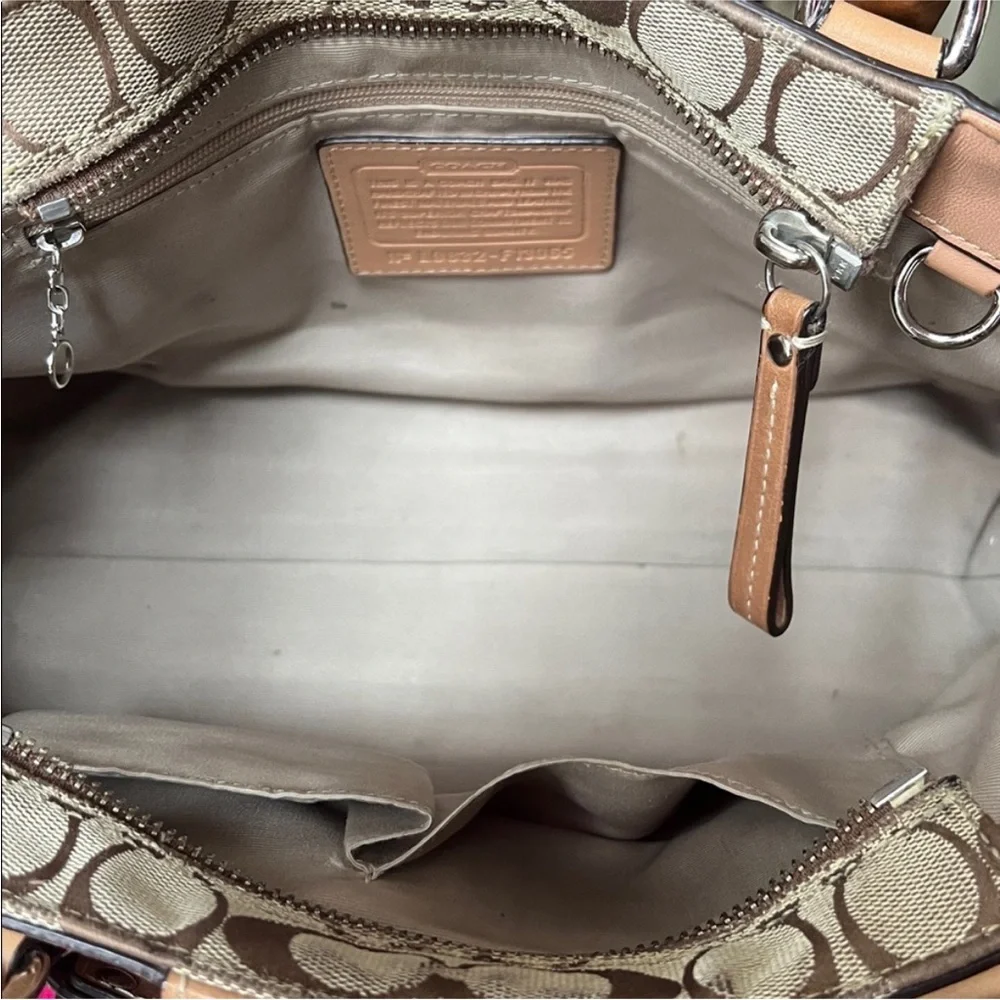 Coach Signature Canvas Shoulder Bag in Tan and Khaki - Picture 17 of 17